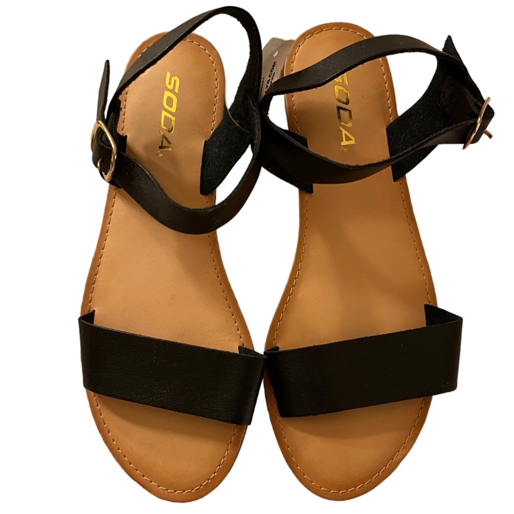SODA • Black ankle strap sandal. Size 8.5